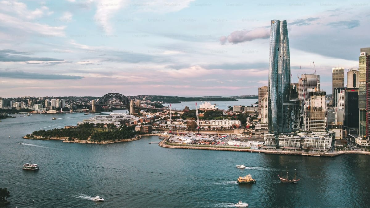 Aerial view of Sydney Harbour and the CBD skyline